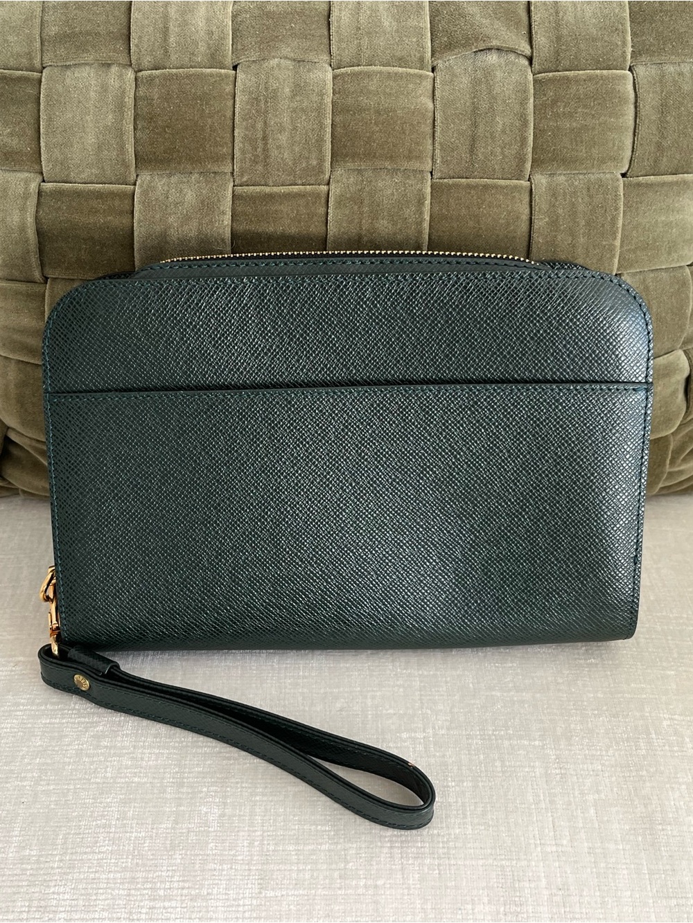 Louis Vuitton Baikal Dark Green Leather Pochette Wristlet